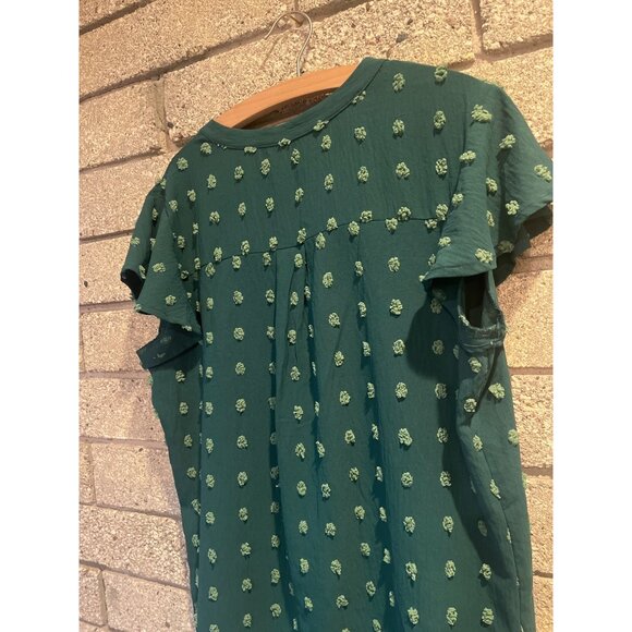 Merokeety Womens Green Swiss Dot Flutter Sleeve Top Size L - Picture 7 of 7